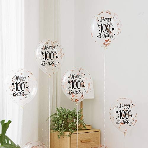 Латексови Балони с Конфети от Розово Злато 100 Жената е Украса За Парти в чест на 100-Годишния Рожден Ден Балони С Конфети, 12 инча, 16 Опаковки