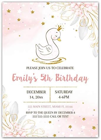 30 покани във формата на лебед за момичета, душата на дете или за парти по случай рожден ден, фотохартия