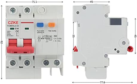 Автоматичен прекъсвач остатъчен ток главния прекъсвач BNEGUV YCB6HLE-63 2P 30mA RCBO MCB със защита от претоварване работен ток (Размер: 2 цвят: 32A)