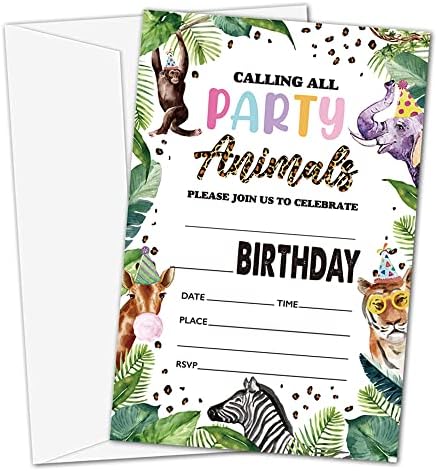 Покана за рождения Ден на животни от джунглата, Покана за участие в Сафари с животни за всички участници, Покани, картички