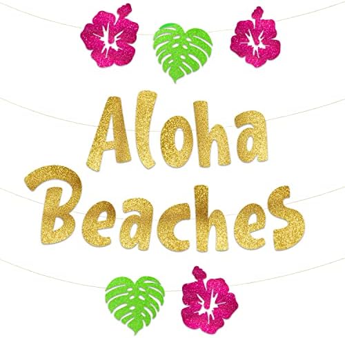 Блестящ банер в стил Aloha Beach Luau - Хаваите - Алоха -Тропически - Тики - Годишни тематични Украси за партита на плажа и на басейна, Сувенири и аксесоари