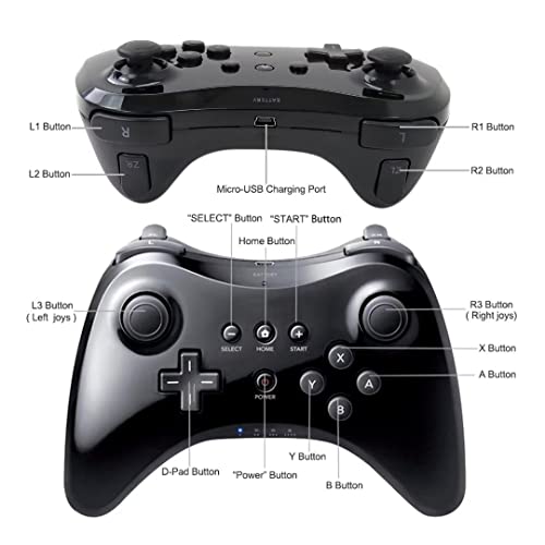 Нов Черен Висококачествен безжичен контролер U Pro Bluetooth за Nintendo Wii U, който е Съвместим със системата на Wii или игри