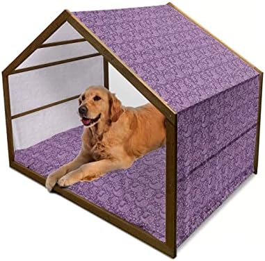 Дървена Къщичка за кучета Ambesonne Purple Paisley, Монохромен Графичен Дизайн с Цветен Мотив, Дамасский Принт, Преносим