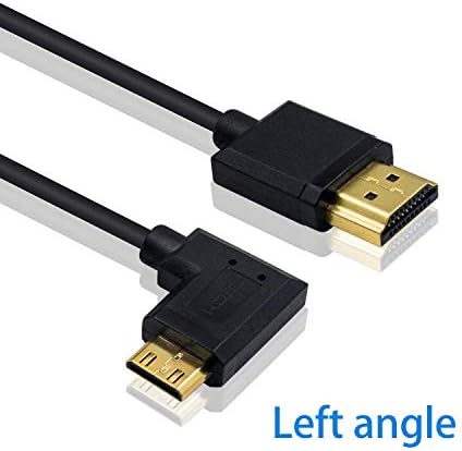 Кабел Duttek Mini HDMI към стандартен HDMI Кабел HDMI към Mini HDMI, ултра-тънък кабел, Mini HDMI Male към HDMI Male с ляв ъгъл на наклон 90 градуса, поддръжка на 4K Ultra HD 1080p, 3D (HDMI 2.0) (15 см / 6 см)