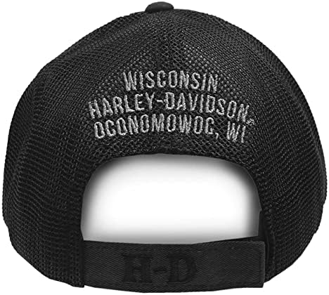 Мъжка шапка шофьор на камион Harley-Davidson с бродирани черепа и надпис H-D, Mesh, Черен