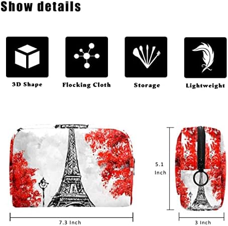 TBOUOBT Козметични чанти, козметични Чанти за жени, Малки Пътни Чанти за Грим, Парижката Айфеловата Кула, Червен Клен