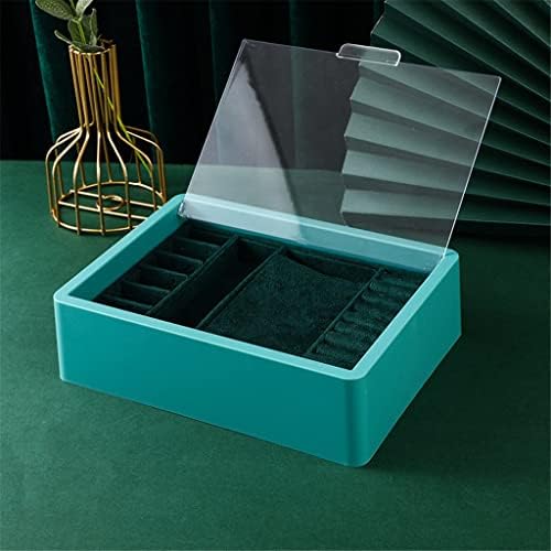 XWWDP Зелено Кадифе Прозрачен Капак на Ковчег за бижута, Органайзер, Витринный шкаф, Кутия за съхранение на Пръстени и обеци (Цвят: зелен, размер: 23.5 * 7 * 17.5 см)