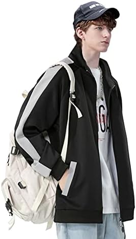 Якета за мъже - Мъжко яке с контрастиращи Странични шевове и ръкав Raglan (Цвят: Черен Размер: Средно)