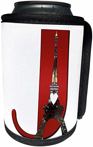 3D Червен монограм с инициалом J и снимка на Айфеловата кула - Опаковки за бутилки-охладители (cc_354679_1)
