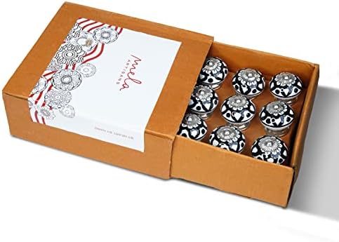 Керамични Дръжки за кухненските шкафове Mela Artisans в опаковка от 12 теми - Златен, Черен и Бял | Декоративни Дръжки