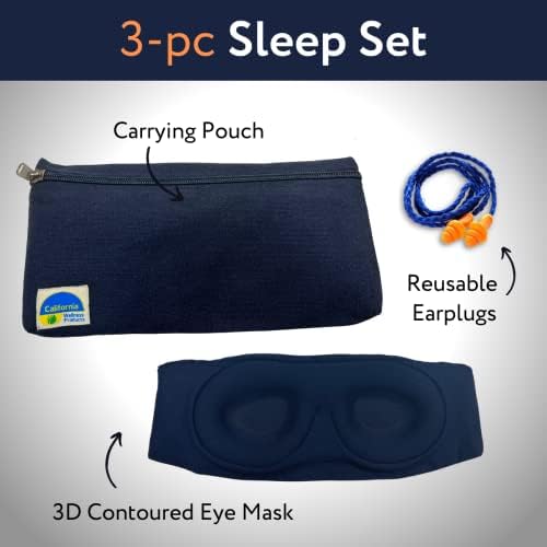 California Wellness Products Sleep Mask - Маска за сън с 3D Контури, Затычкой за уши и чанта за носене
