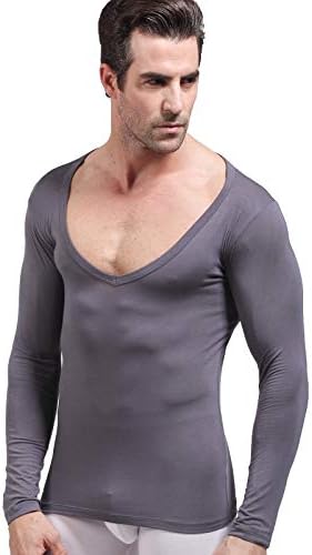 Ouruikia/ Мъжки топлинна бельо, Ризи, Разтеглив Модални Леки топлинна бельо, Блузи с Топло Базов слой