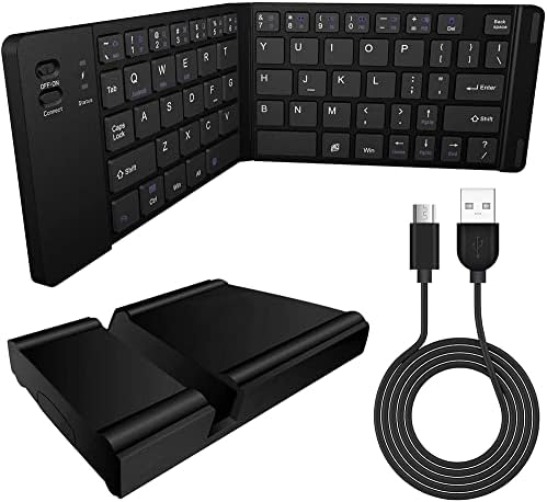 Работи от Cellet Ультратонкая сгъваема безжична Bluetooth клавиатура, съвместима с LG V30S ThinQ с поставка за телефон - Акумулаторна клавиатура в пълен размер!