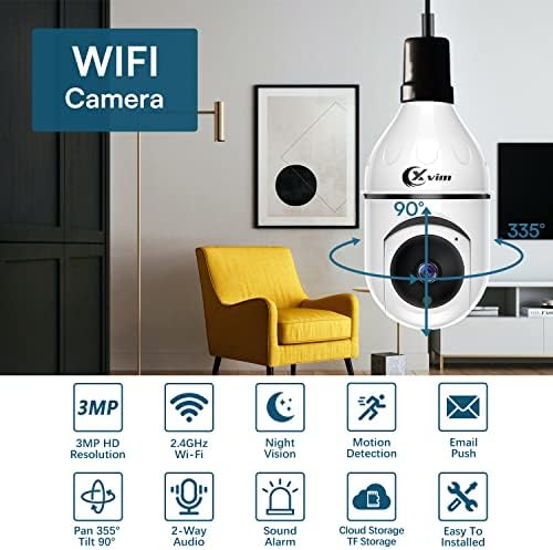 XVIM Безжична WiFi Камера с Крушка, 3-Мегапикселова Камера за Сигурност С Крушка, Помещение за Сигурност за помещения