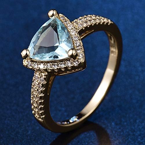 Луксозно Дамско Годежен Пръстен Trillian Светло Синьо Crystal От Жълто Злато С Пълнеж Lady (8)