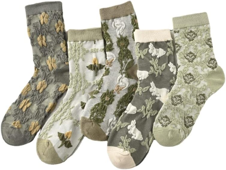 Чорапи Alafime Kawaii за Жени, Чорапи с Естетичен Дизайн, Чорапи за екипажа на Y2K, 5 Опаковки, Памучни Чорапи с Цветен