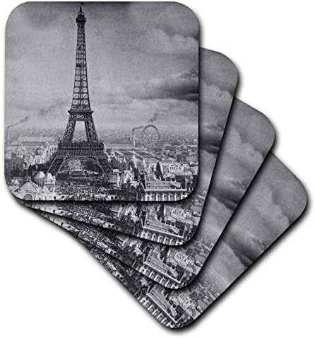 3dRose CST_6793_4 Айфеловата кула в Париж Франция 1889 Черно-бели Поставки за керамични плочки, Комплект от 8