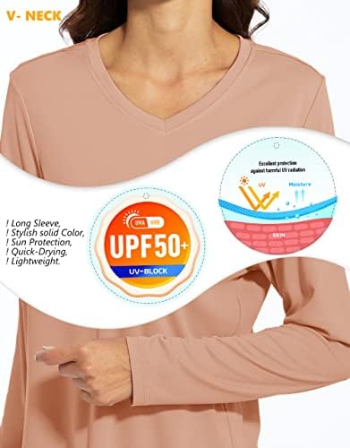 TACVASEN / Дамски Блузи с защита от Слънцето UPF 50+, V-образно деколте, Дълъг Ръкав, бързо съхнещи Тениски За Разходки,