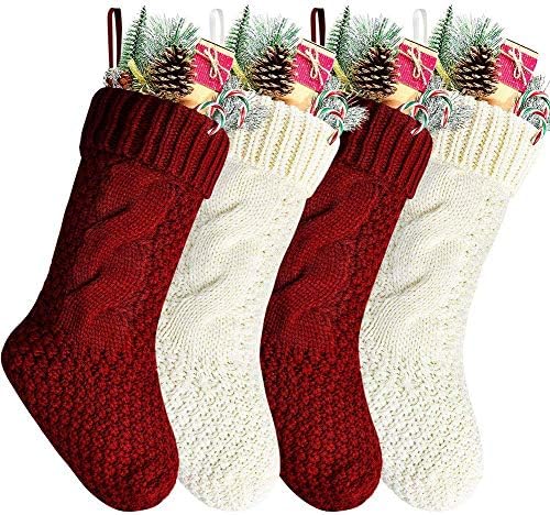 Aicos 4 опаковане на коледни чорапи 18 инча, Коледни Възли чорапи, подарък държачи за чорапи Santa Candy цвят Бордо и