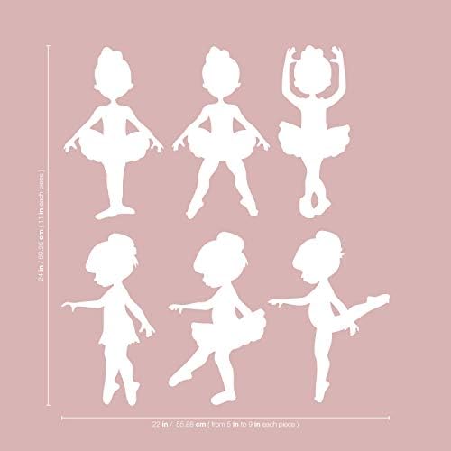 Комплект от 6 Винил художествени стенни стикери - Малки Момичета-Балерина - от 11 до 9 Всяка - Прекрасната Малка Танцьорка