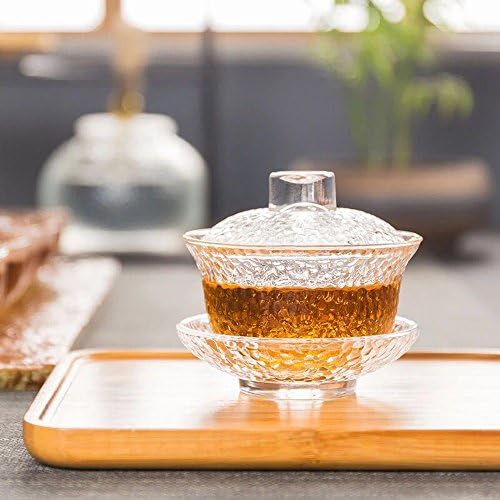 Never King Кристален Гайвань Китайската Стъклена Гайвань Традиционната Чаена Чаша, състояща се от чаши, Чинии и капаци Sancai Wan Tureen 130 мл