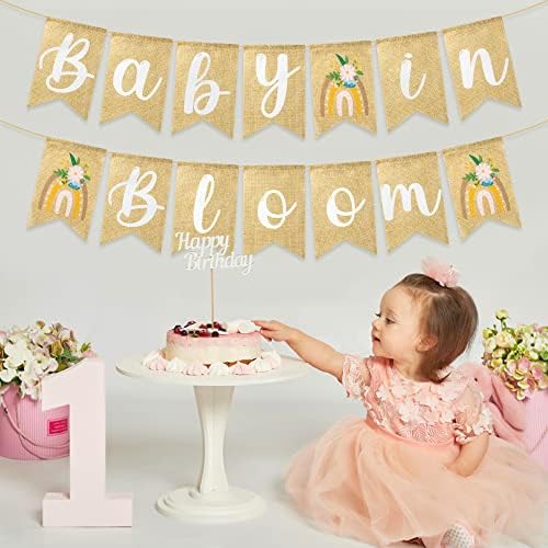 Комплект от 2 теми, Висящ Банер за душата Baby in Bloom, Гирлянда с Флага от Зебло в стил Бохо, Украса на Детска Стая
