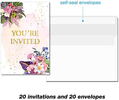 Soiceu Цветя Покани на парти по повод на пенсиониране с Конвертами Комплект от 20 Елегантни цветове Покани на вечеря по повод на пенсиониране