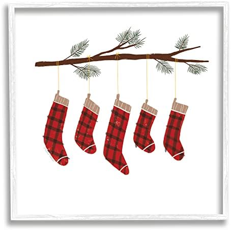 Уютни Окачени Чорапи от Шотландки Stupell Industries, Зимни Разклонение на дърво, Дизайн Рейчъл Ниман