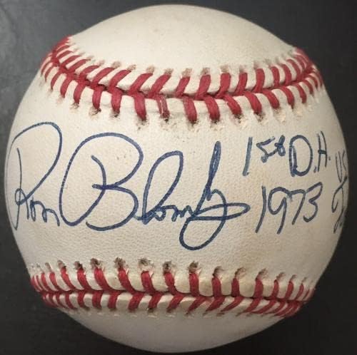 Рон Блумбърг 1-ва DH 1973 г., С автограф от Американската лига бейзбол, PSA COA - Бейзболни топки с автографи