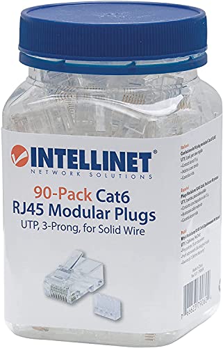 Intellinet 790604 90 Штекеров Cat6 RJ-45 Модулен тип, UTP, с 3 шипа, за непрекъснати проводници, 90 штекеров и притурки