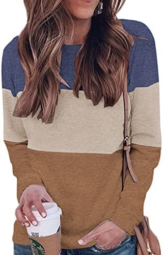 Halife Дамски Блузи в цвят Блок с дълъг ръкав, Блузи с кръгло деколте, Пуловери, Туники, Ризи, Блузи
