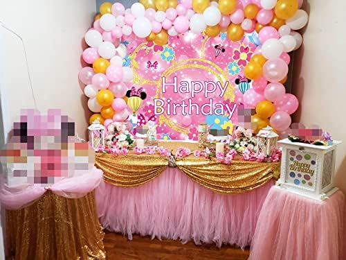 BINQOO 7x5FT Розова Мишка честит Рожден Ден на Фона на Блестящата Златното Момиче Мультяшная Мишката Принцеса Балон,
