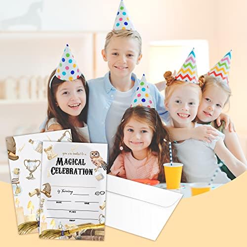 Покани, Картички за рожден Ден магьосник TFCIATE, 20 двустранни Използваеми Покани в Пликове, Магически Аксесоари за Партита За деца, момчета и момичета - A010