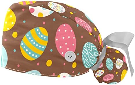 Боядисване на Великденски яйца Пиле 2 бр Унисекс Работна Шапка с Копчета Пищен Тюрбан Шапка Регулируеми Шапки Буйни Покривка За Коса
