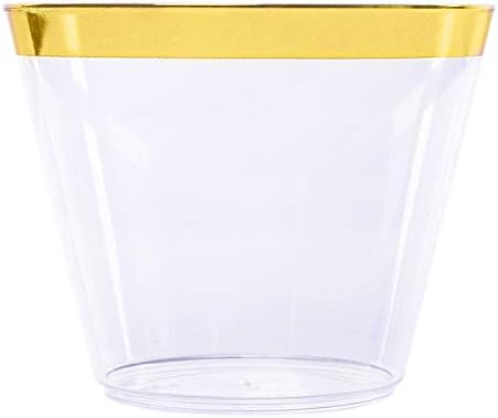 YOUTHSHIP 100 бр Прозрачни Пластмасови Чашки със Златен Ръб, за Еднократна употреба Пластмасови Чаши Премиум-клас на
