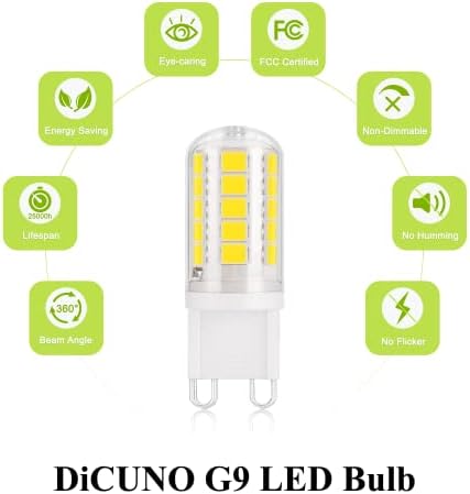 Led лампа DiCUNO G9 40 Вата, което е равно на 4 W, Дневен Бяло 6000 К, Лампа за полилеи T4 400ЛМ, Без регулиране на яркостта, Двухконтактная Подмяна на основание G9 за домашно освет?