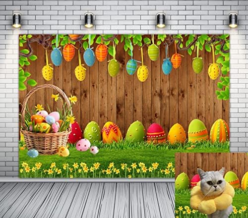 8X6ft Дървени Великденски Фон За Снимки Пъстри Яйца Прерийните Цветя Фон Пролетта Кафяв Селски Дървен Фон на Снимка за