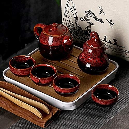 Преносим чай набор от XWOZYDR включва 1 Чайник С 4 чаши Чай, 1 чайника, Китайски Пътен Керамични Преносим Чаен комплект