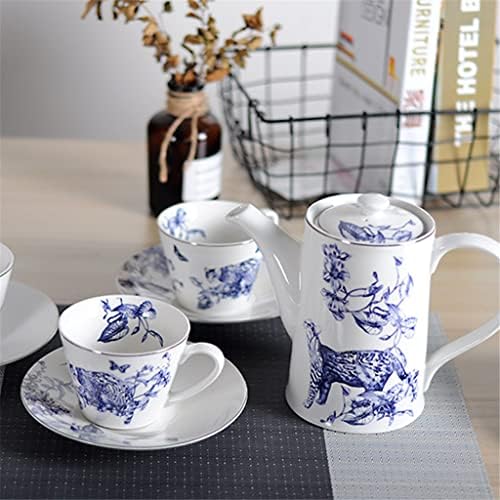 Набор от манекени TJLSS със сини модел, Кафеена чаша, чинийка и Чайник, Чай комплект, следобеден чай (Цвят: A, размер: