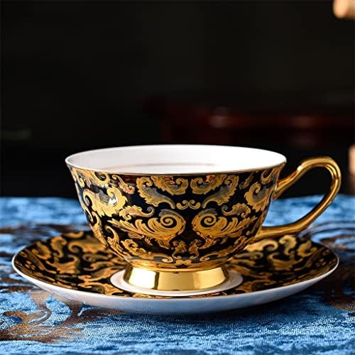 DNATS 15 Бр Класически Стил Керамични Чай Златен Порцеланов Комплект Напитки за Следобеден чай, за 6 Човека
