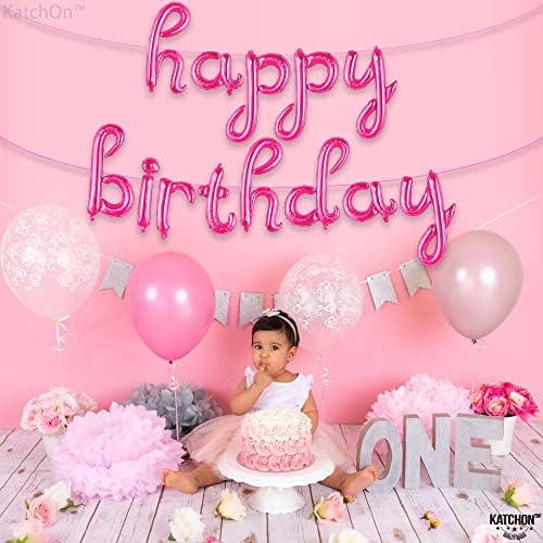 Катчон, Розово Банер от балони честит рожден Ден - 16 инча | Букви от Балони честит рожден Ден, за ярко-розови украса за рожден Ден | Светло Розово Банер честит рожден Д
