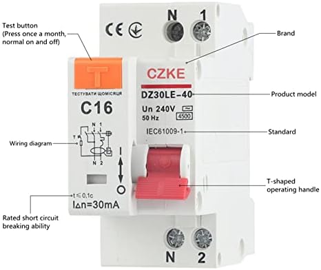 Автоматичен прекъсвач остатъчен ток AXTI DZ30LE-40 230V 1P + N RCBO MCB със защита от претоварване работен ток и късо