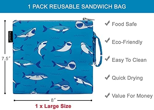 За многократна употреба Пакет за сандвичи / Закуски за деца и възрастни, Двуслойни Пакет за обяд с дръжка, Моющийся, Безопасен за храните, не съдържа BPA (1 опаковка, Shar