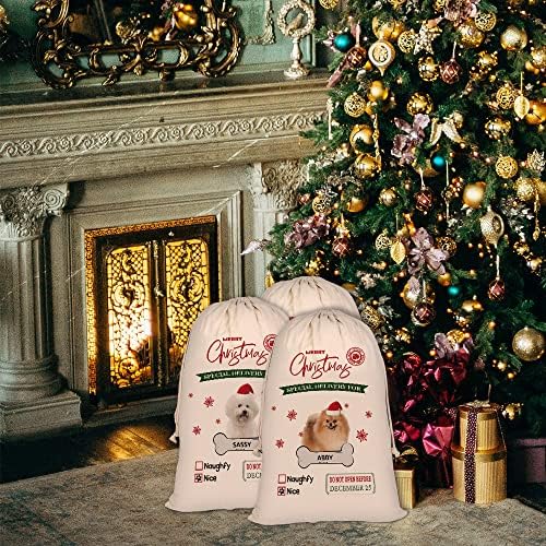 BAGEYOU Персонализирани Чанти на Дядо Коледа за Кучета, едно Сладко Чанта на Дядо Коледа за Питбуля, Коледен Подарък с Завязками от Памук и Лен, 12 X15