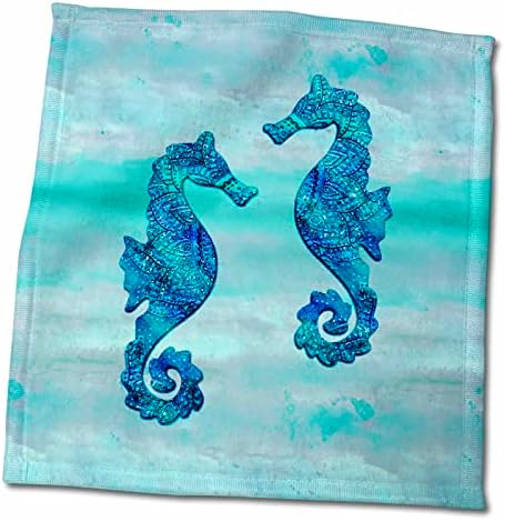 3D Илюстрация на Андреа Хаазе Животни - Двойка морски Кончета синьо мастило - Кърпи (twl-262994-3)