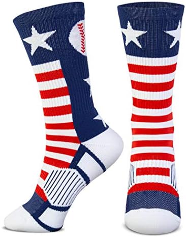 Плетени чорапи за бейзбол ChalkTalkSPORTS до средата на прасците | САЩ, Червени, Бели и сини | Младежки и Възрастни размери