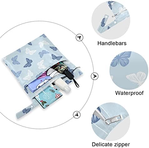 Kigai 2 бр., Чанта за влажни сушене със синя Пеперуда, Водоустойчив Многократна употреба Тъканни Чанта за Влажни Сушене на Пелени за Пътуване, Памперси, Мръсна спортни