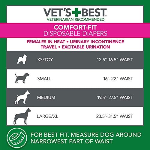 Памперси за кучета Vet's Best Comfort Fit | Пелени за Еднократна употреба за кучета от Женски пол | Абсорбиращи с херметични засаждане | Голям / X-Large, брой 30