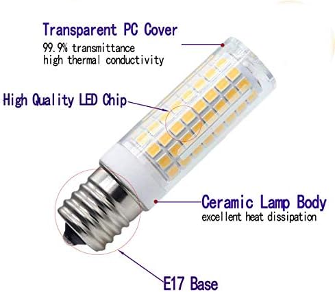 Led лампа LTYY E17 с регулируема яркост 8 W, еквивалент на халогенна лампа с мощност 80 W, 800Лм, AC120V, лампа E17 Топло Бял цвят, 3000k, за микровълнови фурни (опаковка от 2 броя)