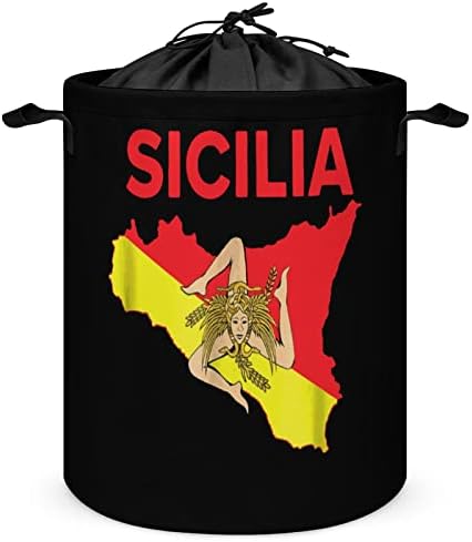 Карта На Сицилия Флаг Голяма Кошница За Дрехи На Съвсем Малък Водоустойчив Кошница За Дрехи, Сгъваема Кошница За Съхранение